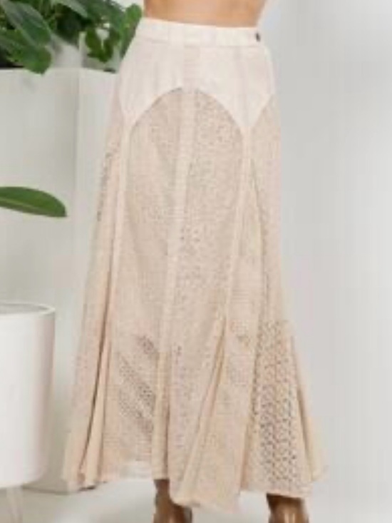 Young Threads Dresses & Skirts - Young Threads Beige Lace Panel Maxi Skirt